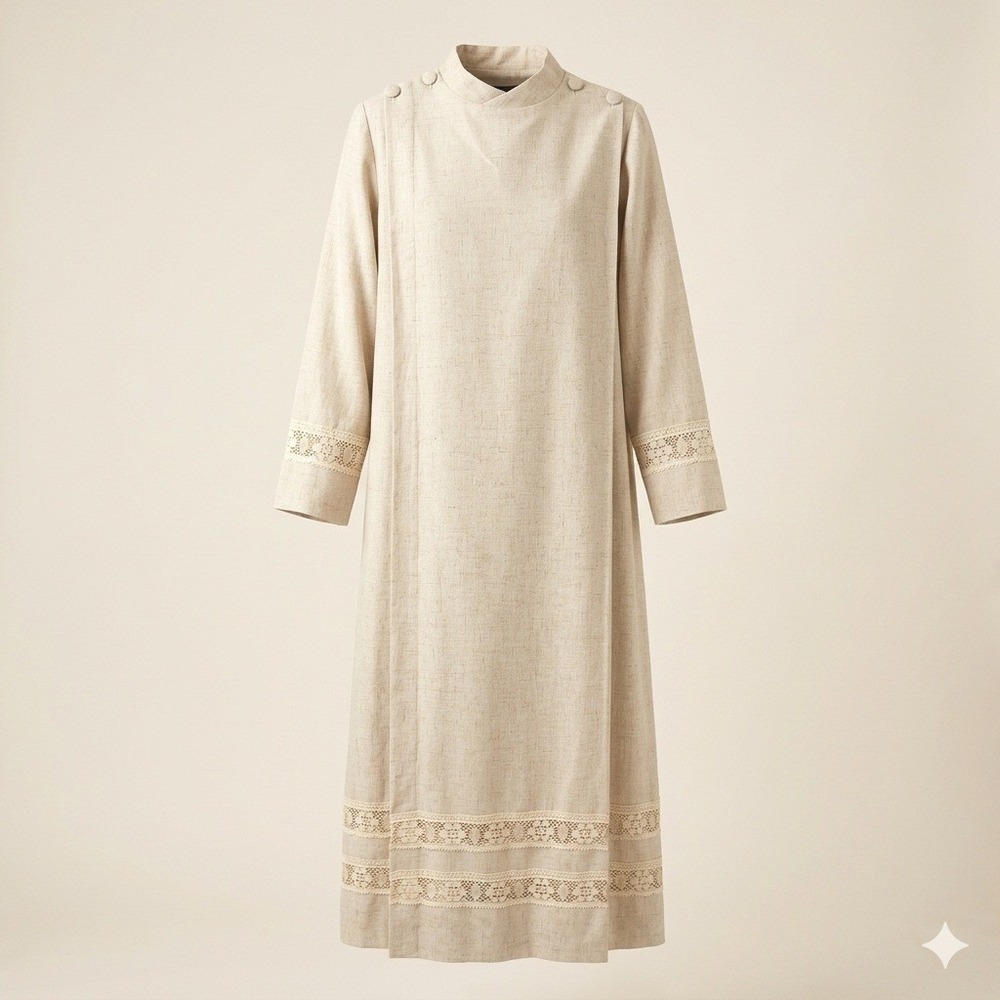 Abbott Hall Linen Clergy Robe Cassock Alb Lace Oatmeal Natural S 54 Vintage 80s